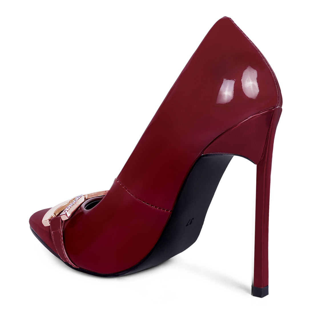 buckle embellished stiletto pump shoes#color_burgundy