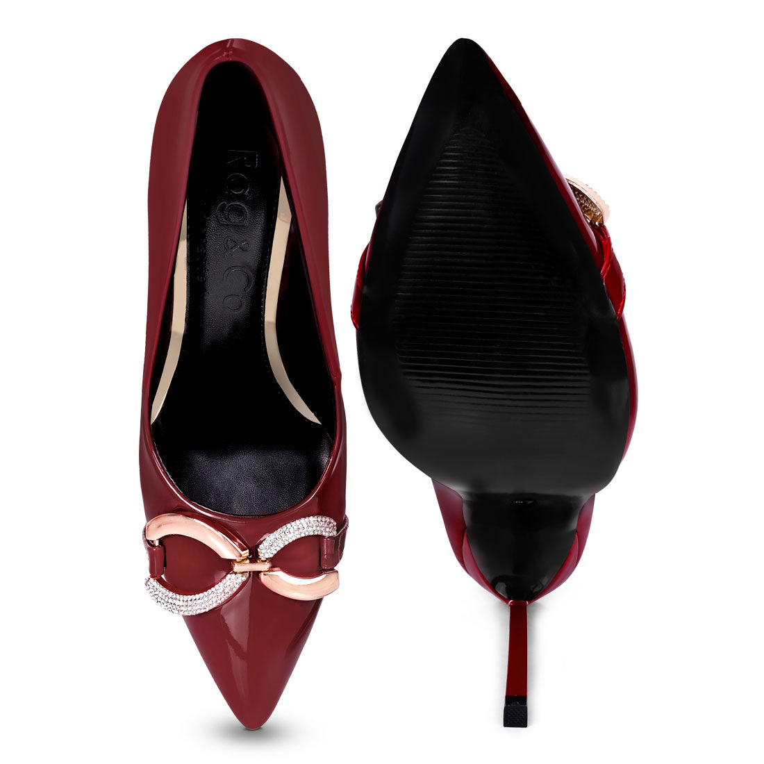 buckle embellished stiletto pump shoes#color_burgundy