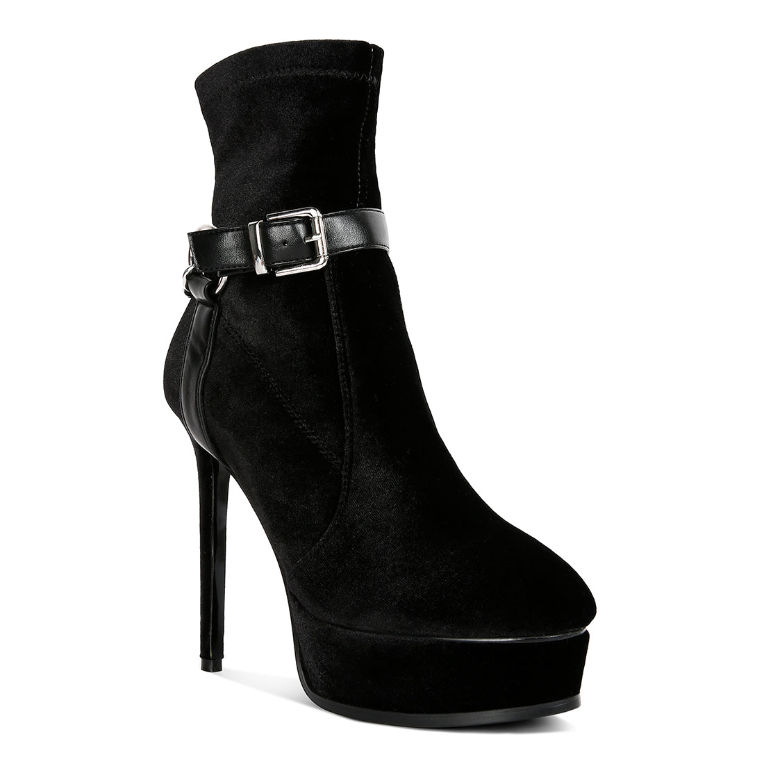 high platform velvet ankle boots#color_black