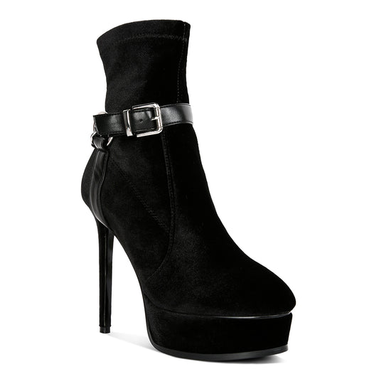 high platform velvet ankle boots#color_black