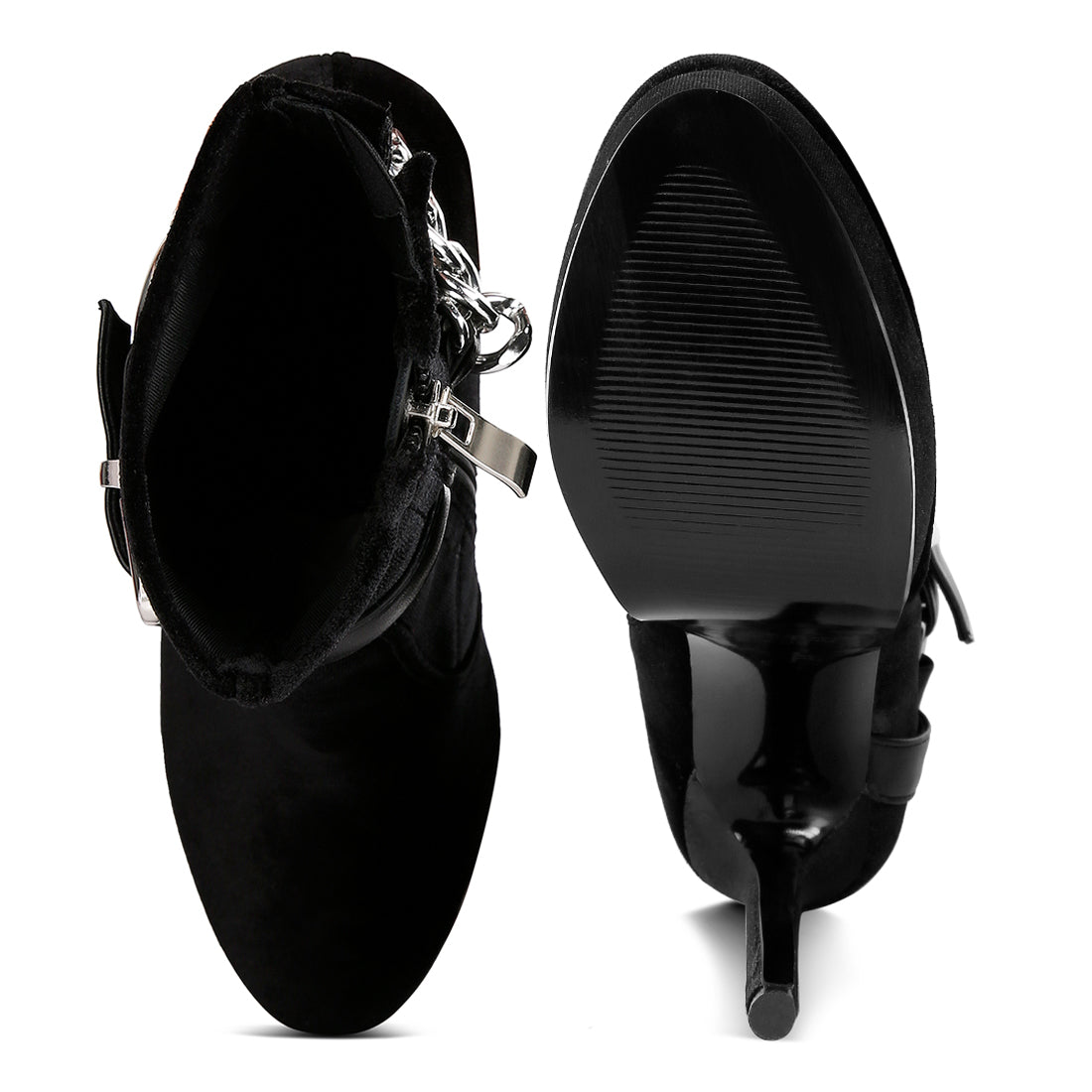 high platform velvet ankle boots#color_black