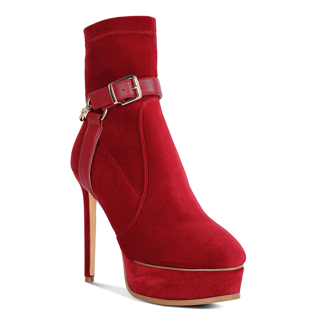 high platform velvet ankle boots#color_red