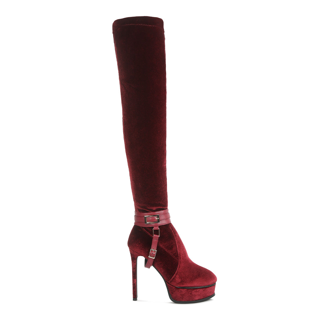 high platform heeled long boots#color_burgundy