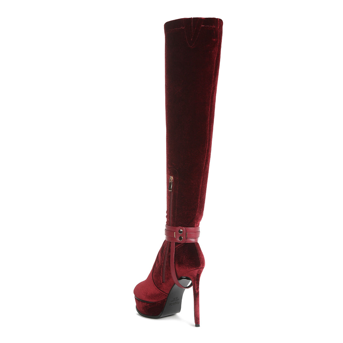 high platform heeled long boots#color_burgundy