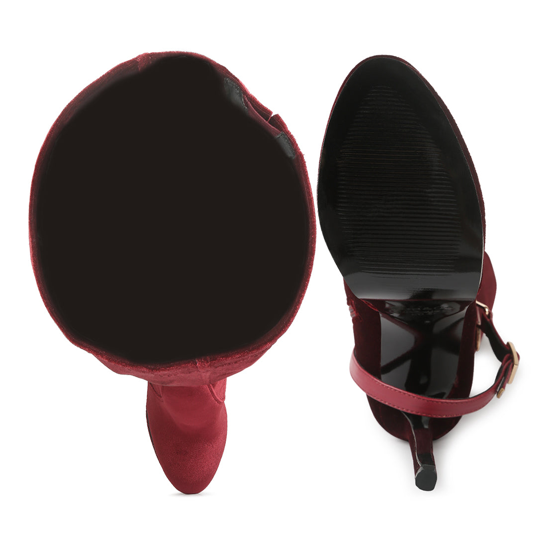 high platform heeled long boots#color_burgundy