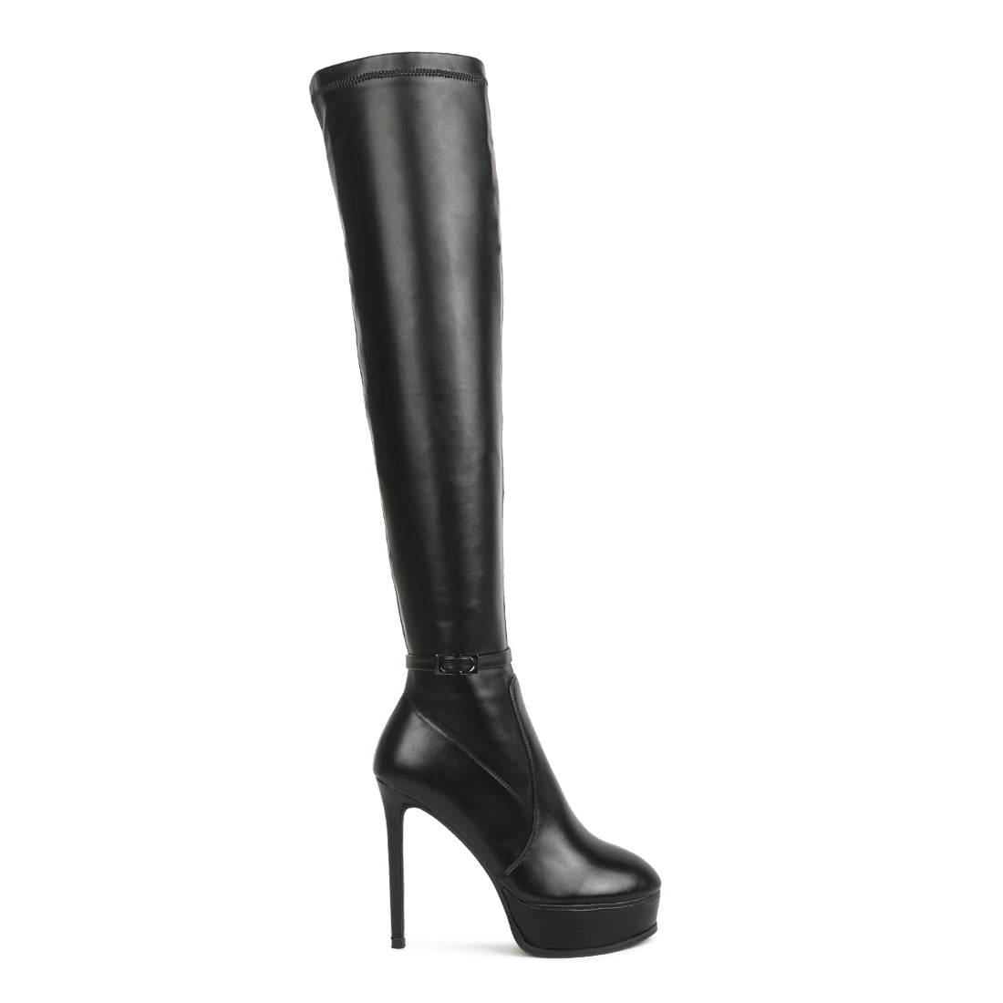 patent stiletto heeled long boots#color_black