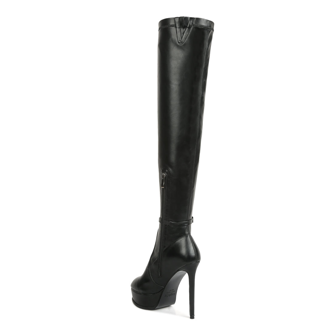 patent stiletto heeled long boots#color_black
