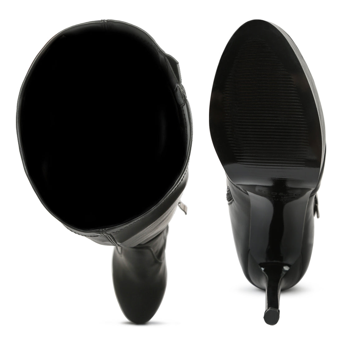 patent stiletto heeled long boots#color_black