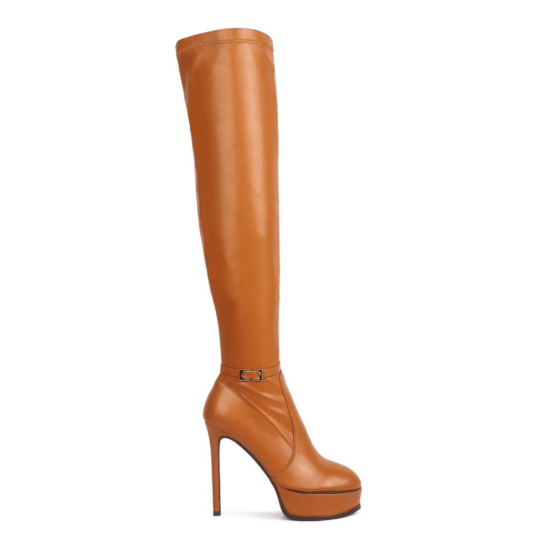patent stiletto heeled long boots#color_tan