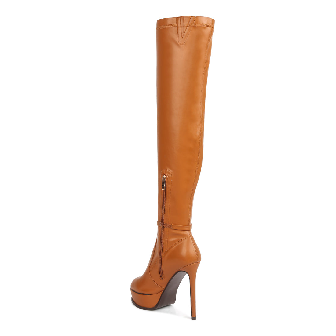 patent stiletto heeled long boots#color_tan