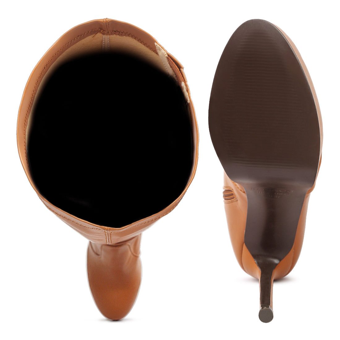 patent stiletto heeled long boots#color_tan