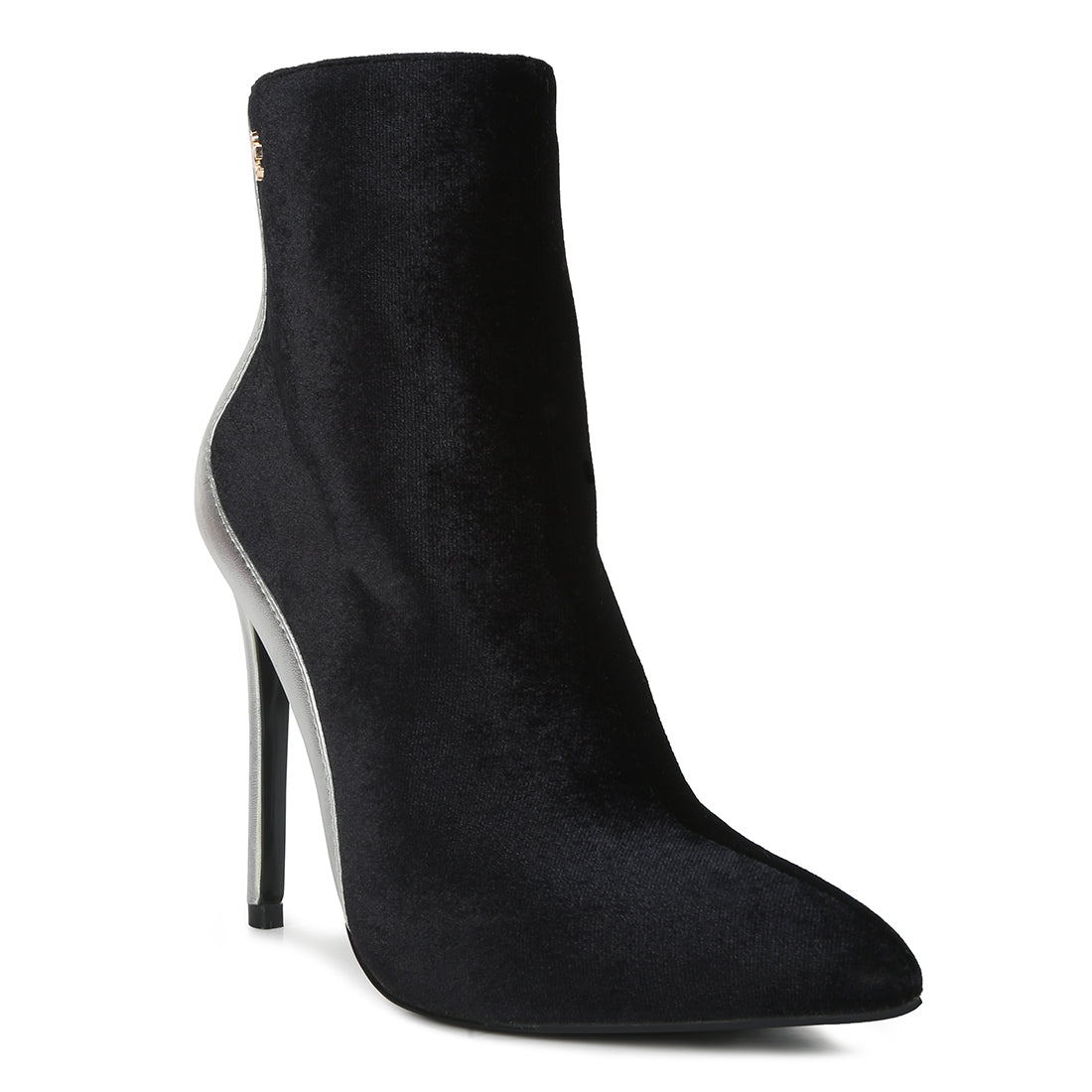 metallic highlight high heeled ankle boots#color_black