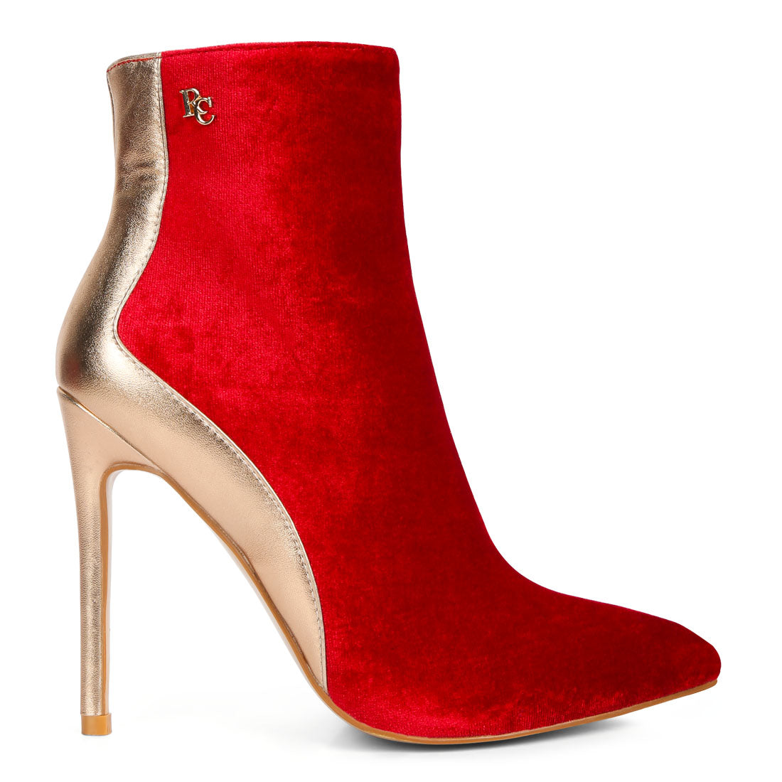 metallic highlight high heeled ankle boots#color_red