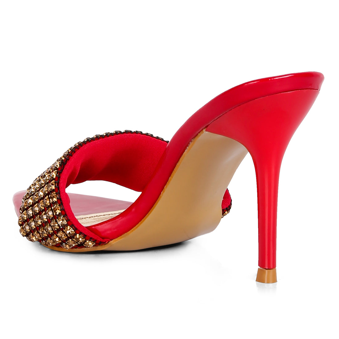 Diamante Strap Pointed Heel Sandals In Red