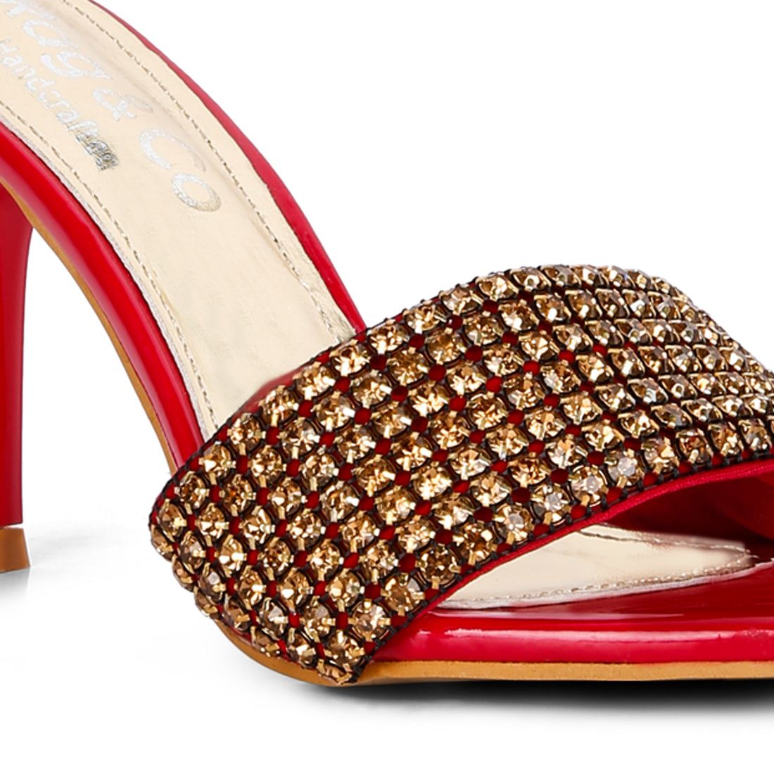 Diamante Strap Pointed Heel Sandals In Red