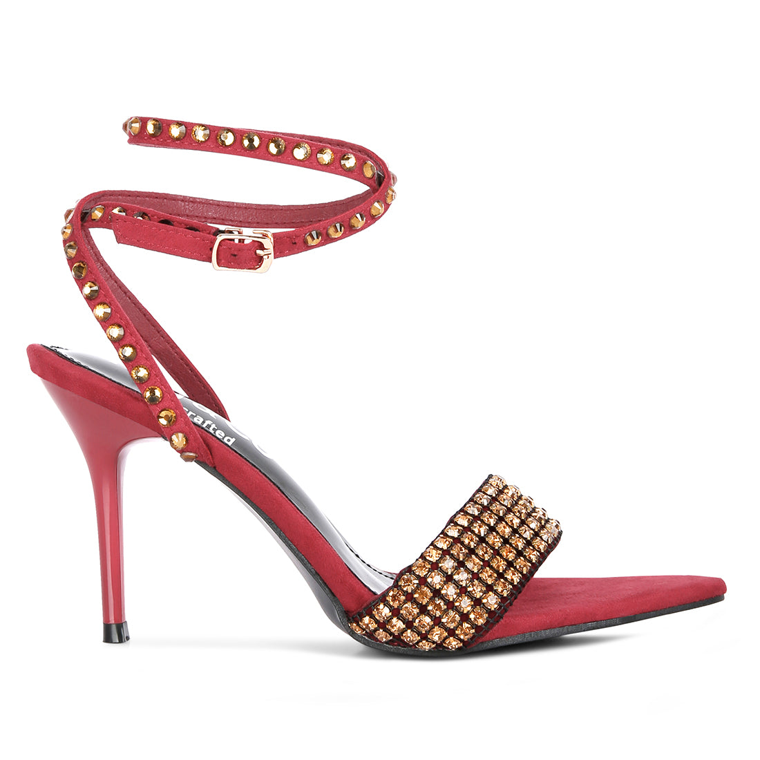 Burgundy High Heeled Diamante Sandals