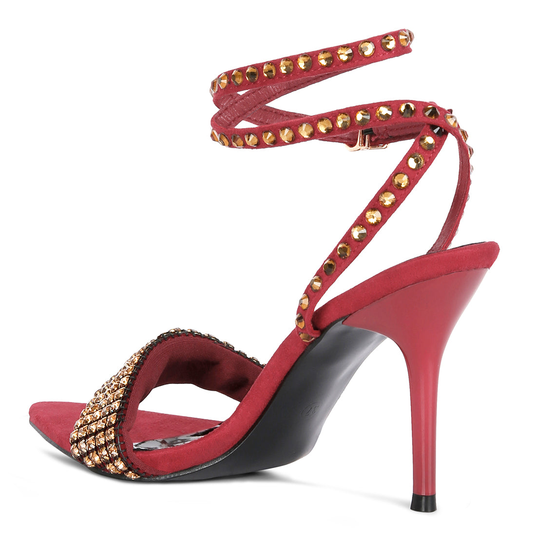 Burgundy High Heeled Diamante Sandals
