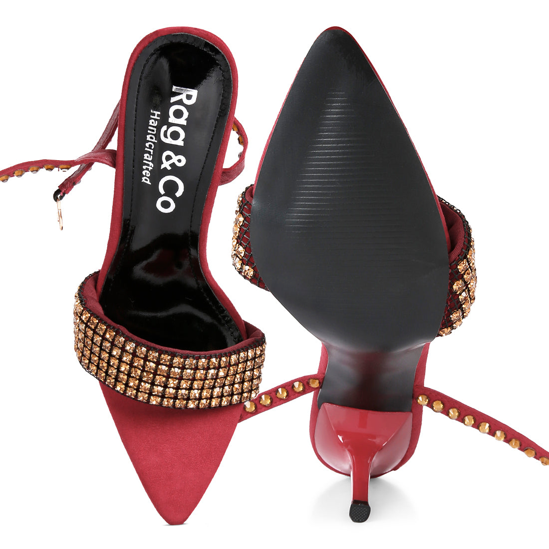 Burgundy High Heeled Diamante Sandals