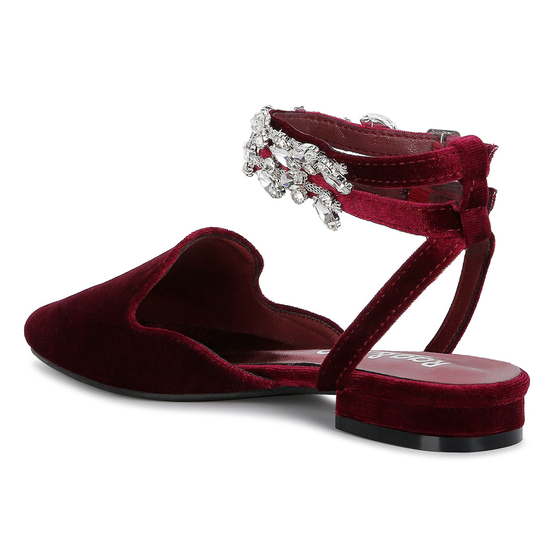 Burgundy Velvet Luxe Jewelled Flat Mules