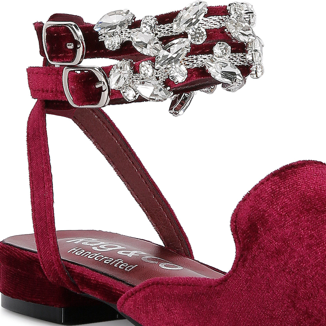 Burgundy Velvet Luxe Jewelled Flat Mules