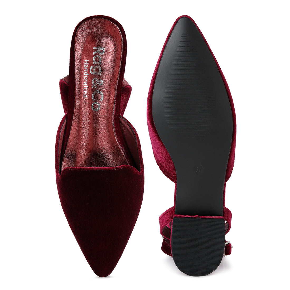 Burgundy Velvet Luxe Jewelled Flat Mules