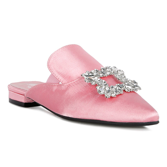 Diamante Jewel Mules In Blush