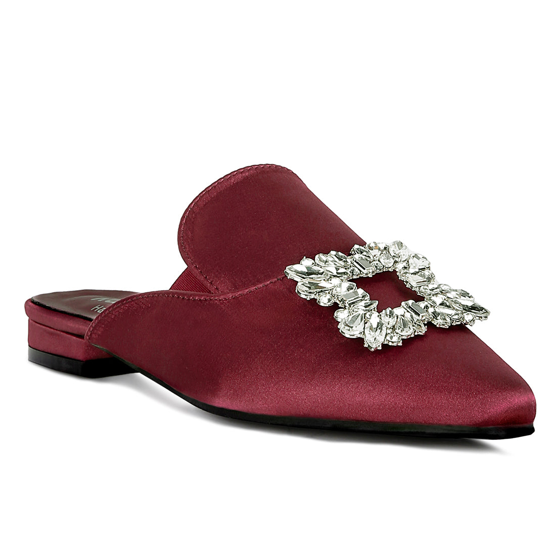 Diamante Jewel Mules In Burgundy