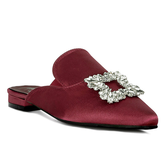 Diamante Jewel Mules In Burgundy