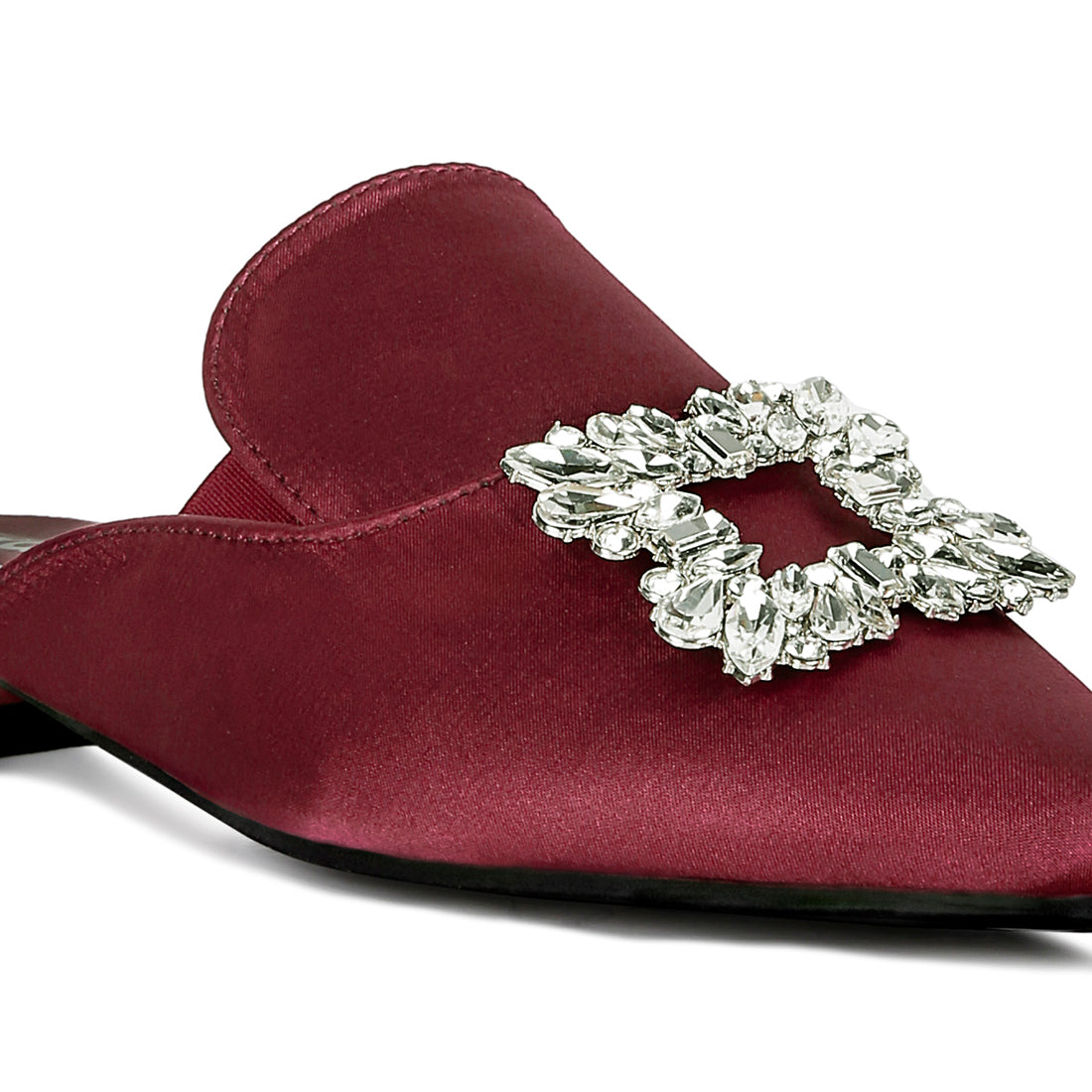 Diamante Jewel Mules In Burgundy