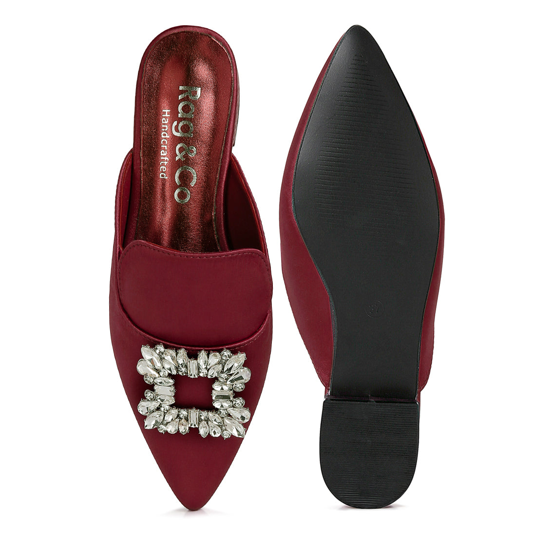 Diamante Jewel Mules In Burgundy