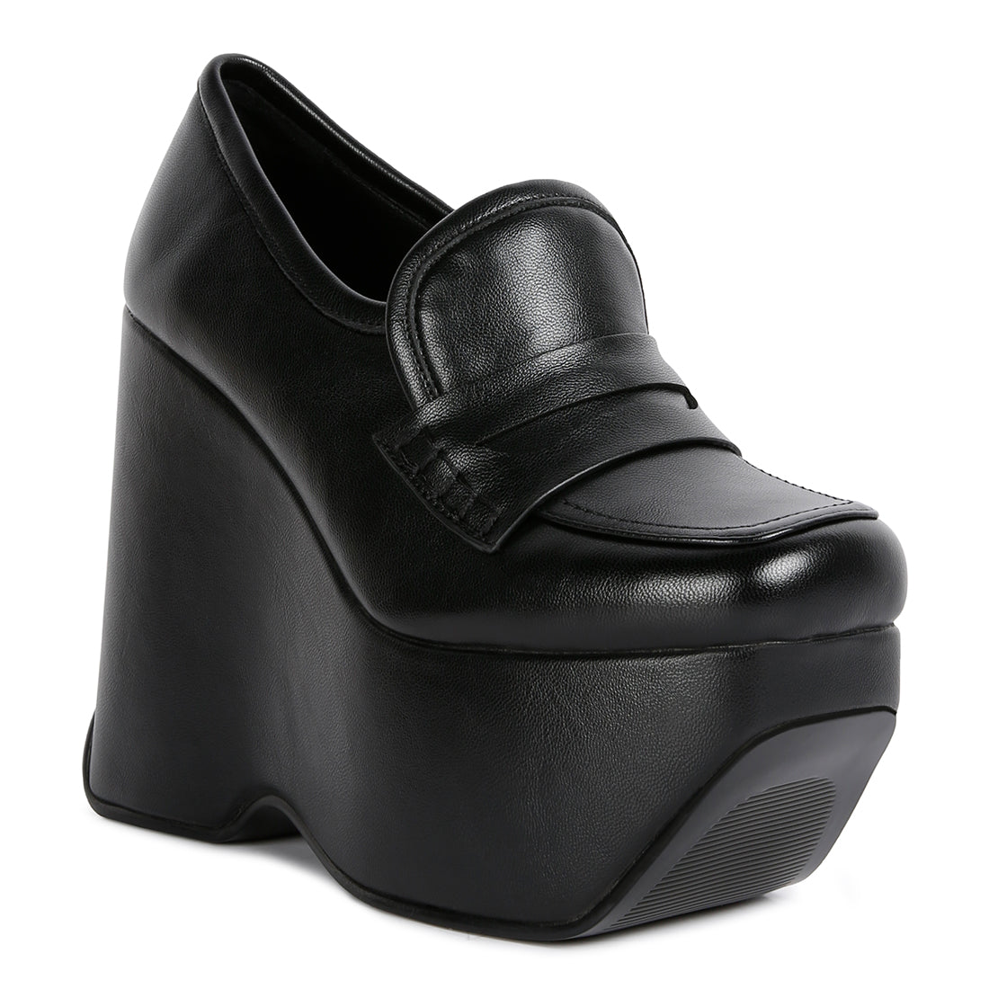 high platform wedge loafers#color_black