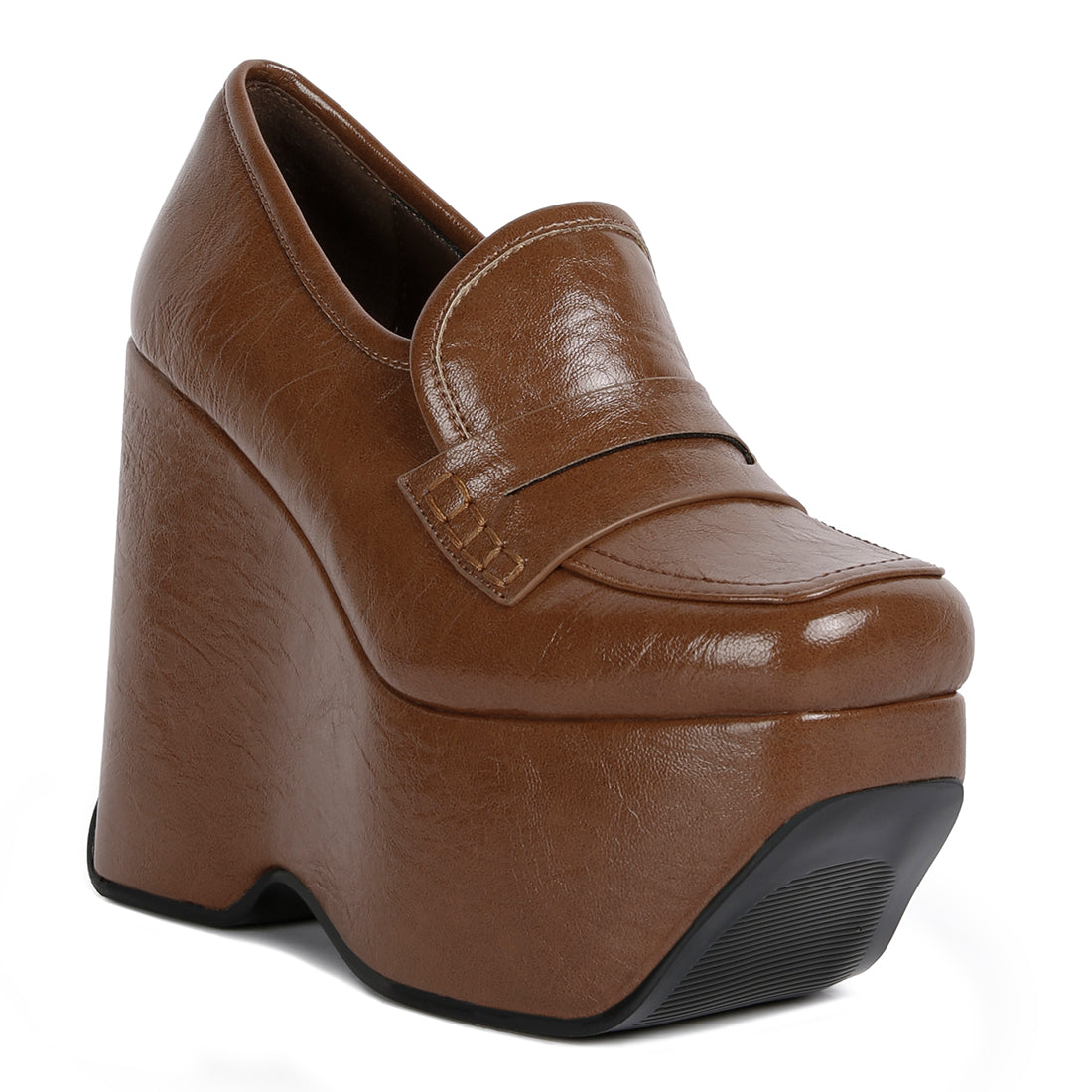 high platform wedge loafers#color_tan