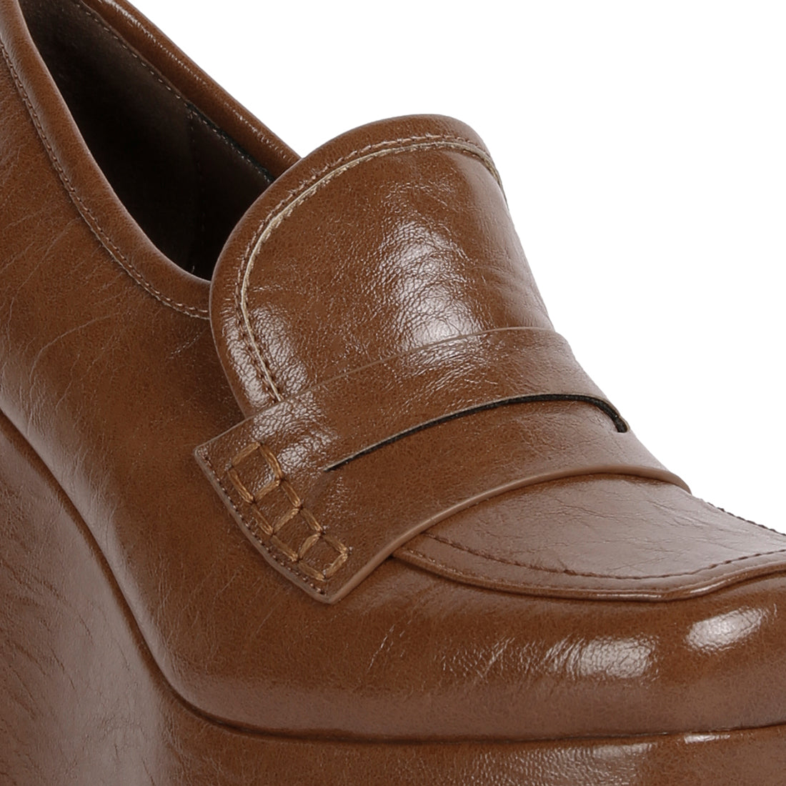 high platform wedge loafers#color_tan