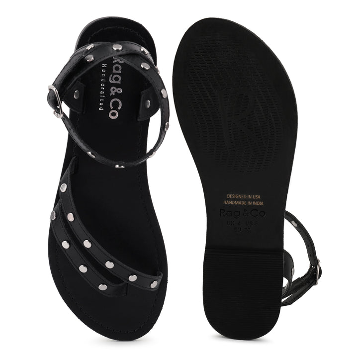 oprah studs embellished flat sandals#color_black