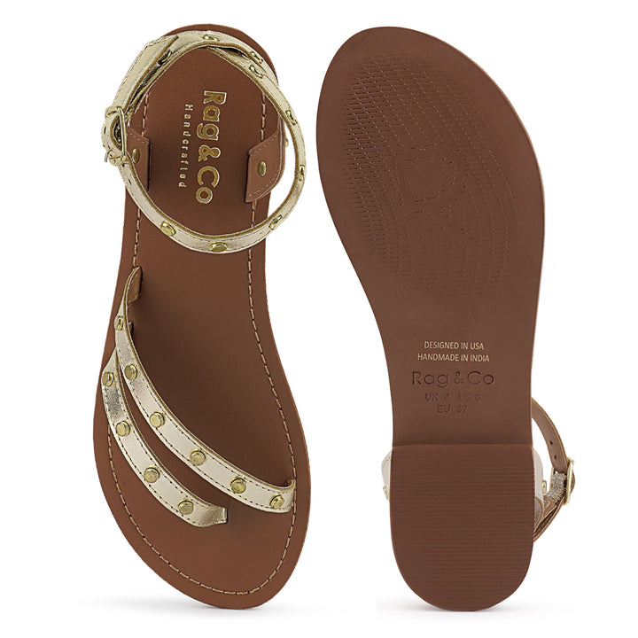 oprah studs embellished flat sandals#color_gold