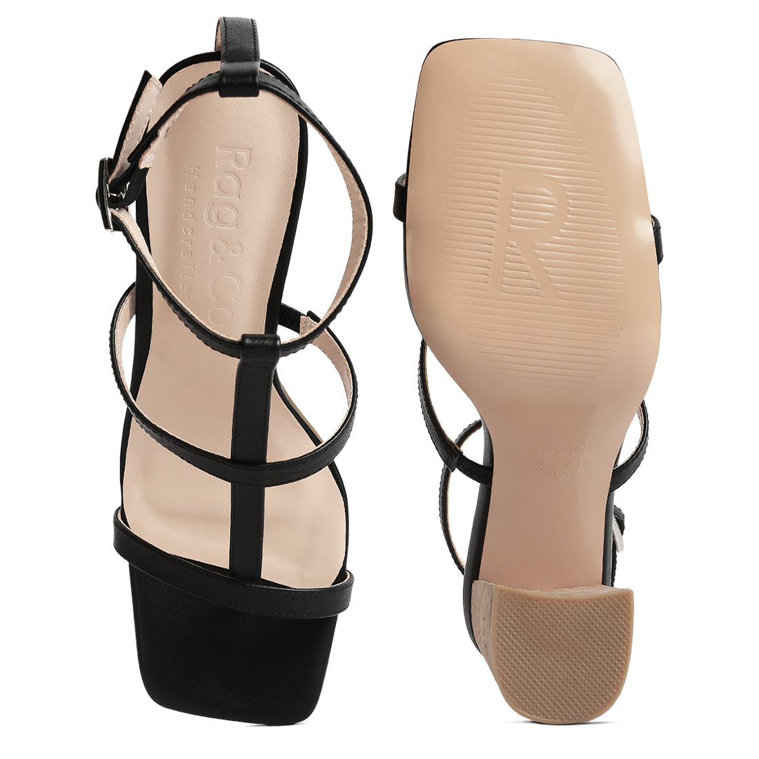 open square toe block heel sandals#color_black