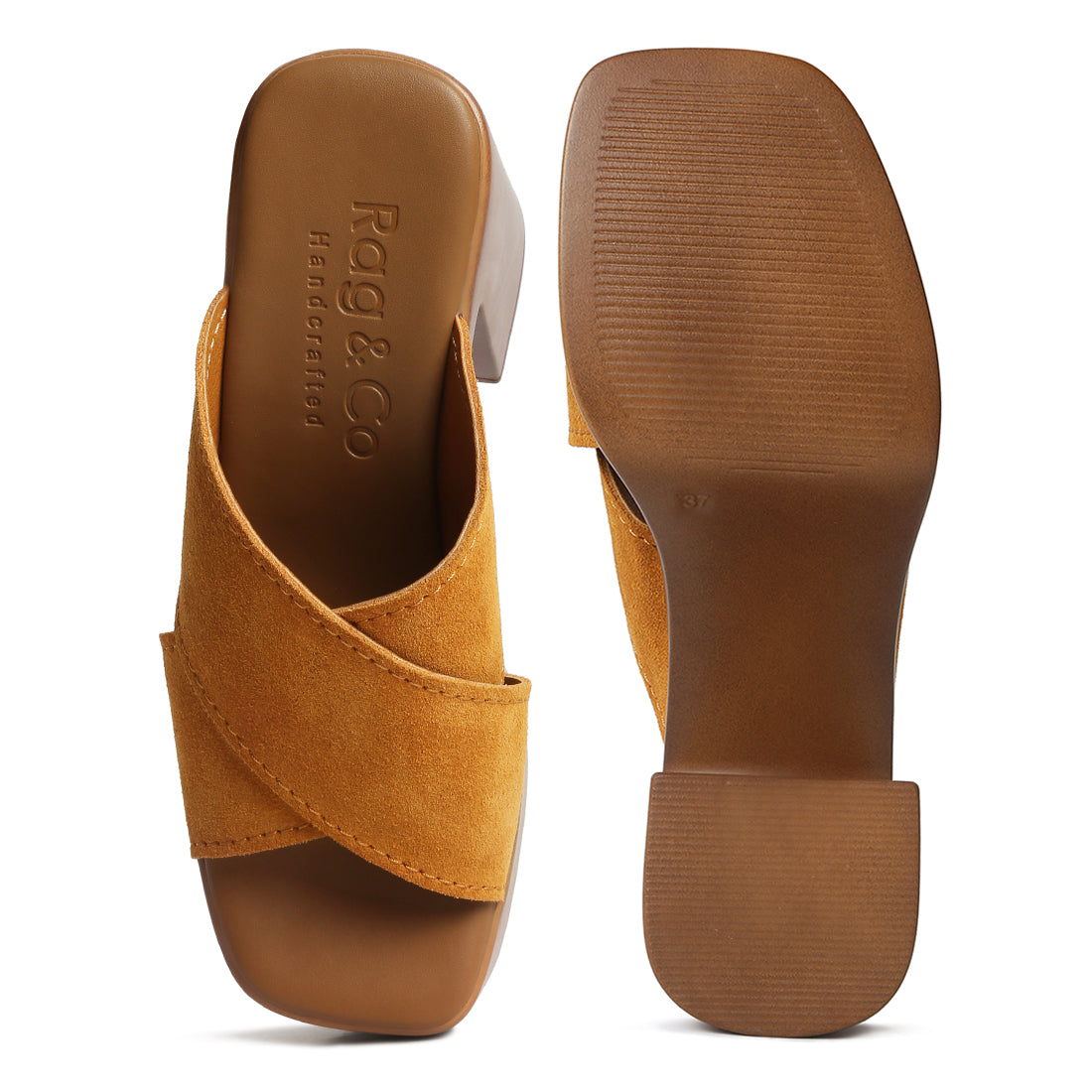 criss cross strap block heel sandals#color_tan