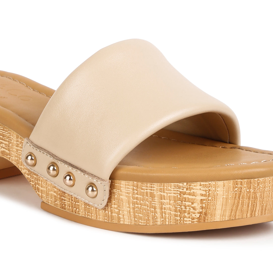 stud embellished wedge sandals#color_beige