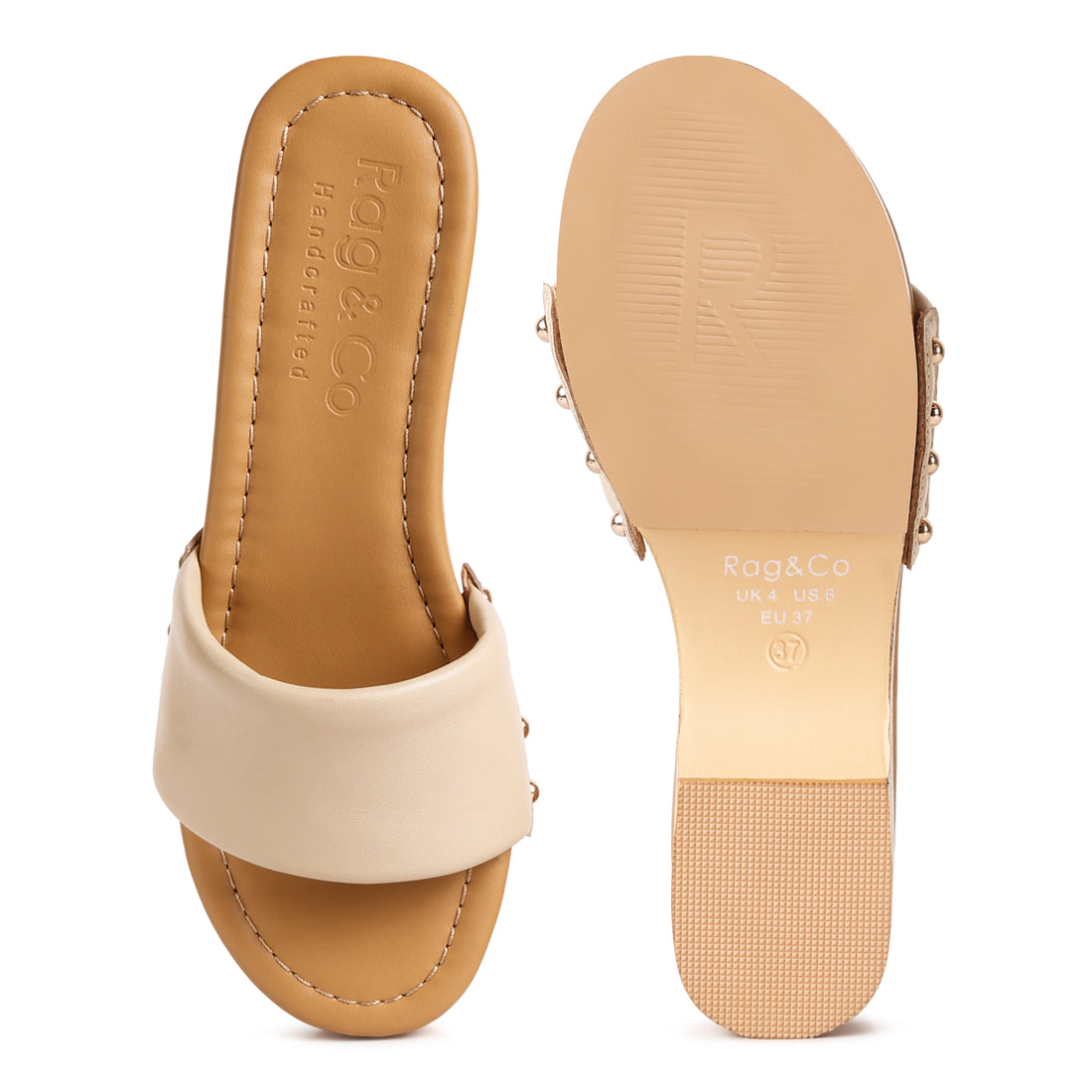 stud embellished wedge sandals#color_beige