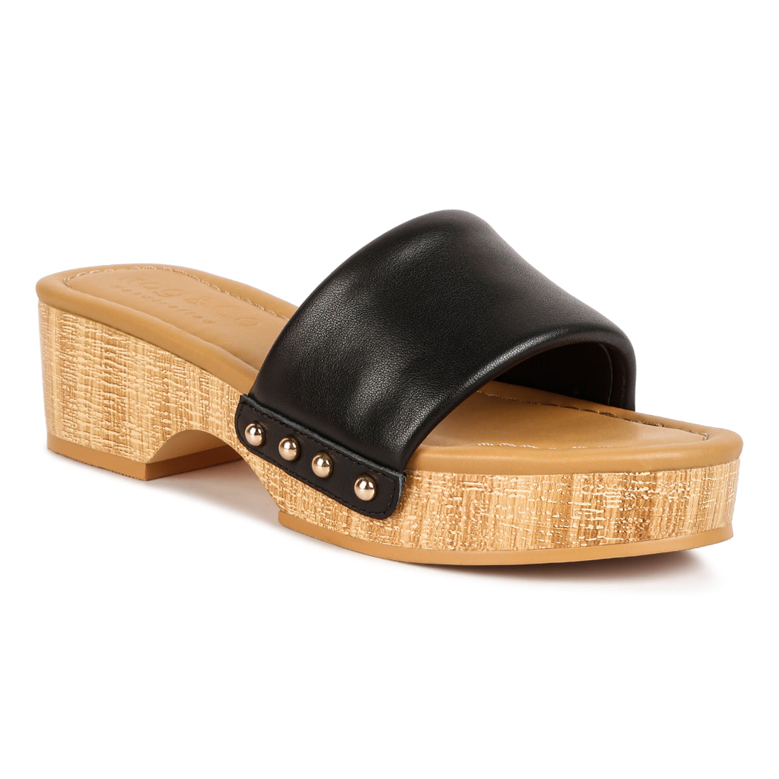 stud embellished wedge sandals#color_black