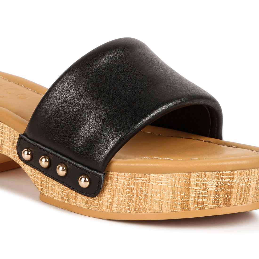 stud embellished wedge sandals#color_black