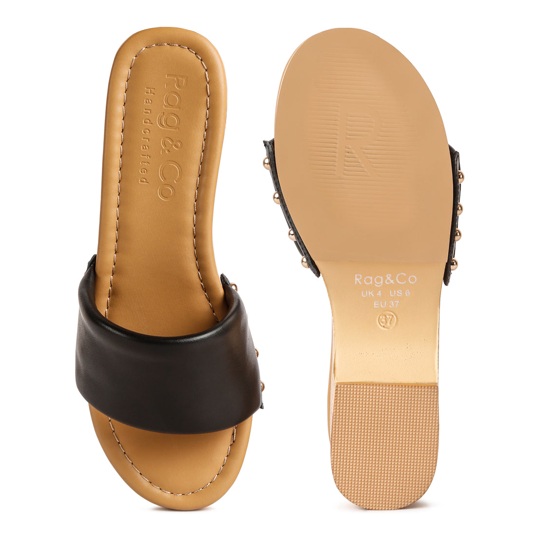 stud embellished wedge sandals#color_black