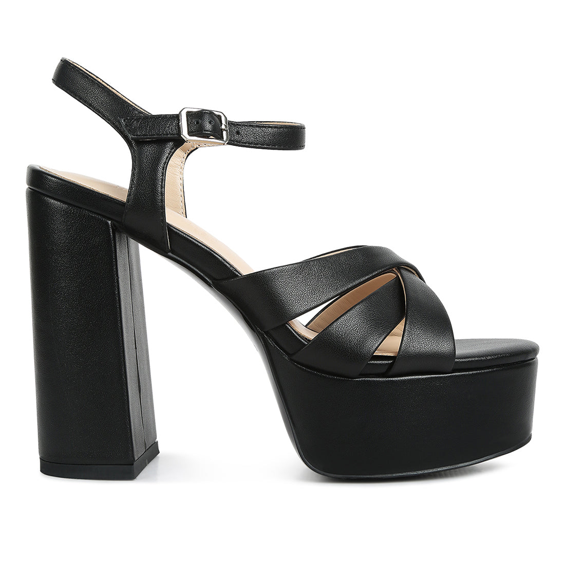 crosscross strap slim block heel sandals#color_black