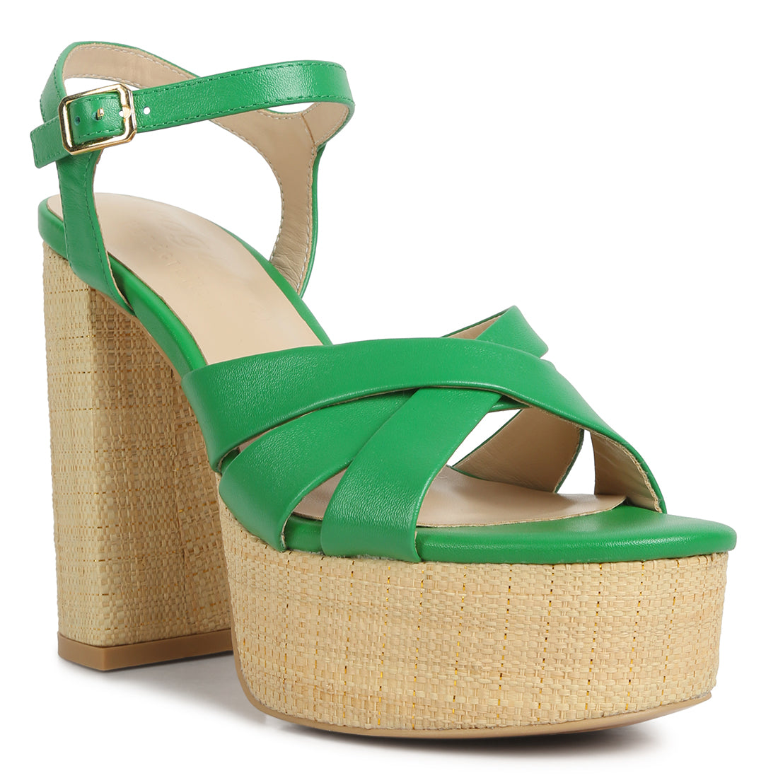 crosscross strap slim block heel sandals#color_green