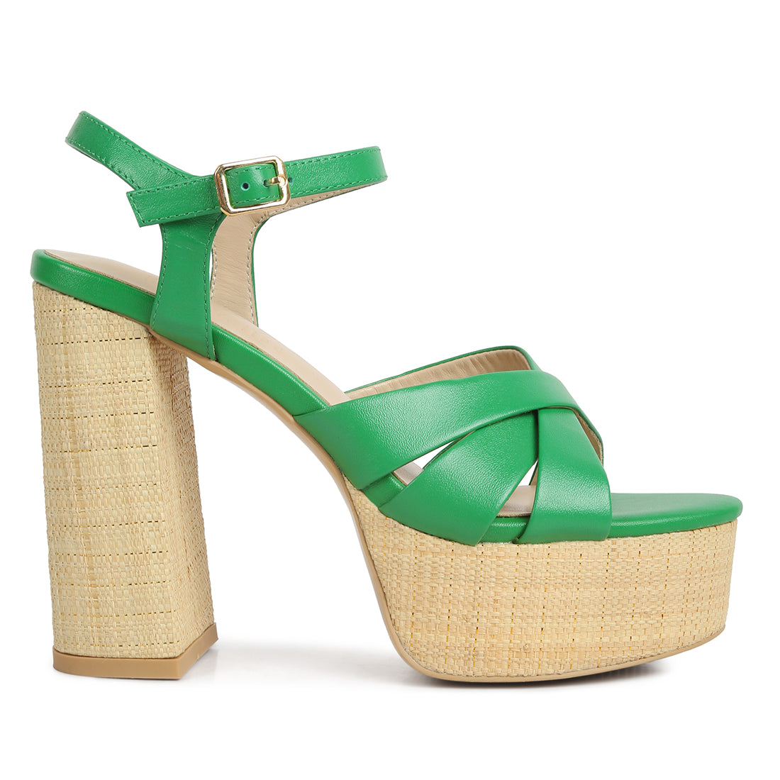 crosscross strap slim block heel sandals#color_green
