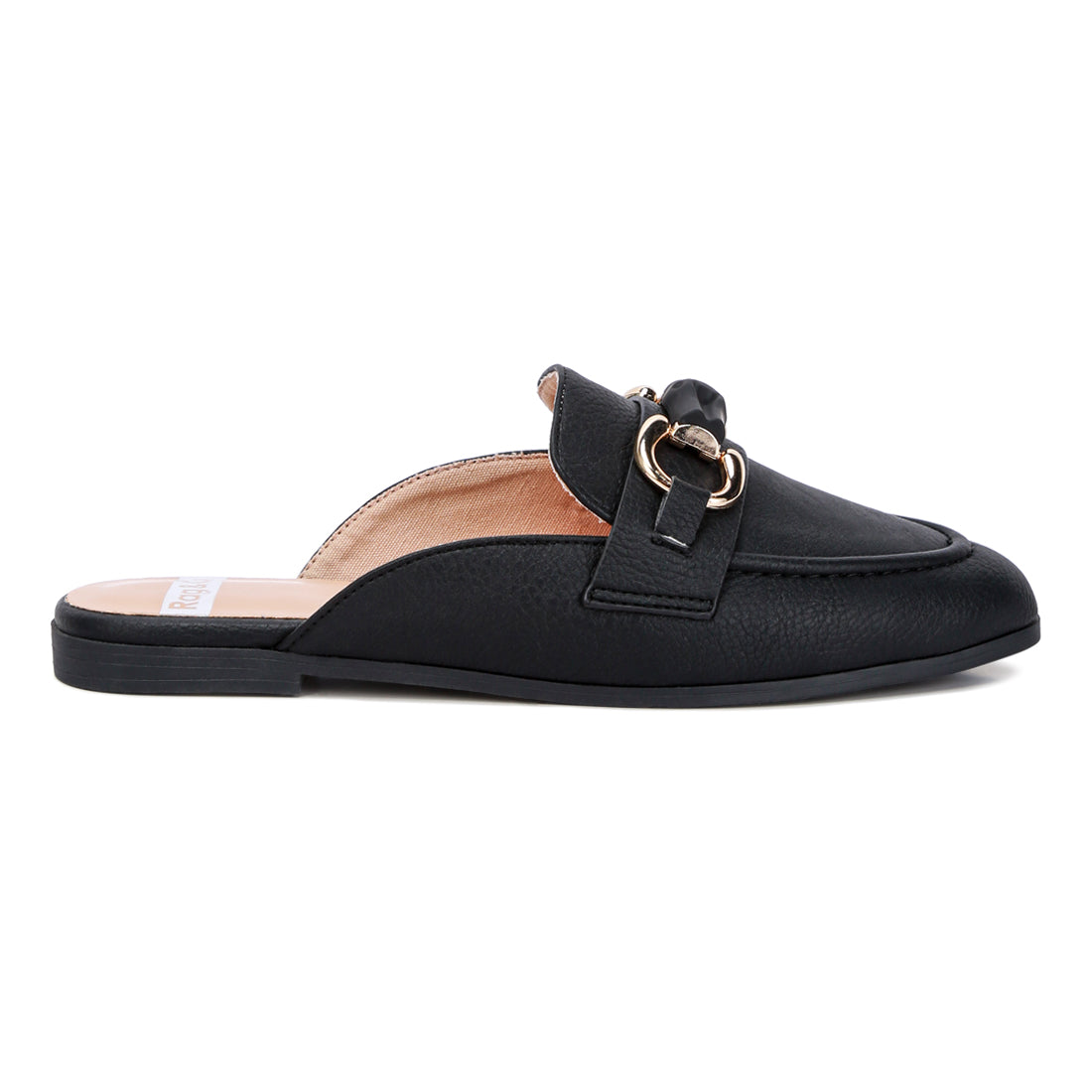 horsebit embellished raffia slip on mules#color_black