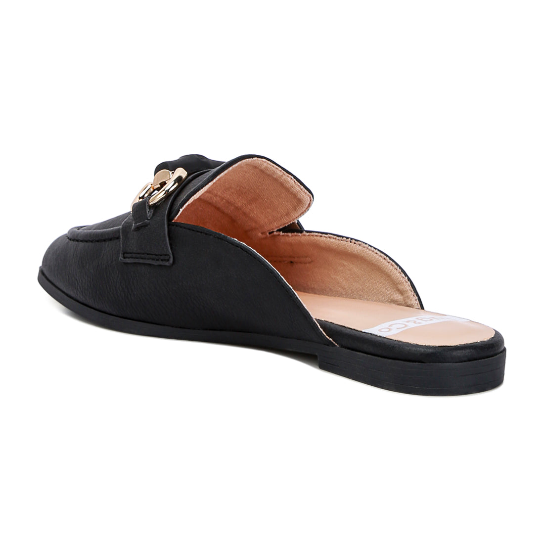 horsebit embellished raffia slip on mules#color_black