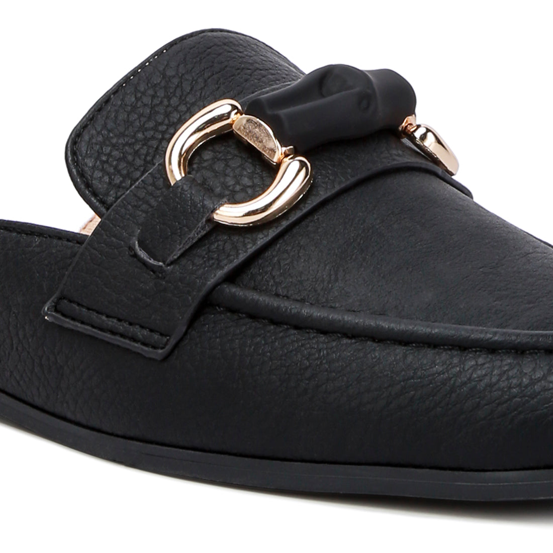 horsebit embellished raffia slip on mules#color_black