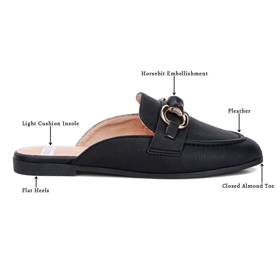 horsebit embellished raffia slip on mules#color_black