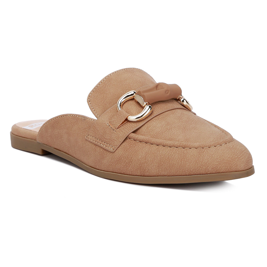 horsebit embellished raffia slip on mules#color_taupe